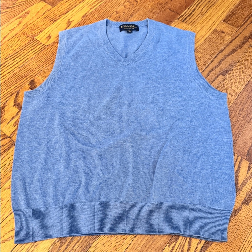 Brooks Brothers men’s size medium supima cotton blue v neck sweater vest - Picture 3 of 11